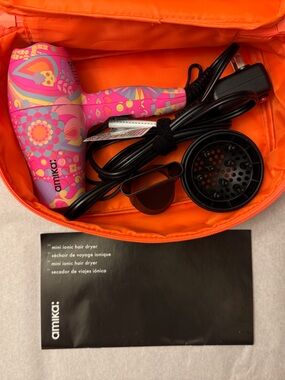 amika Pink Patterned Mini Ionic Hair Dryer